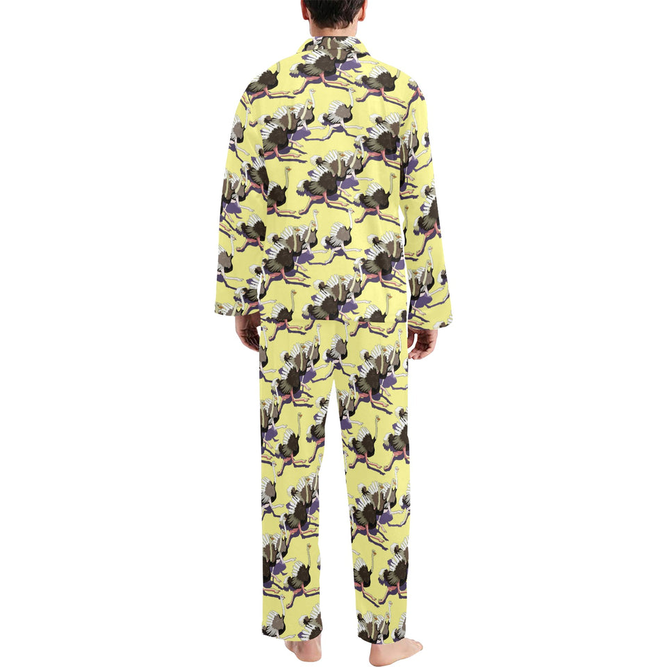Ostrich Pattern Print Design 04 Men's Long Pajama Set