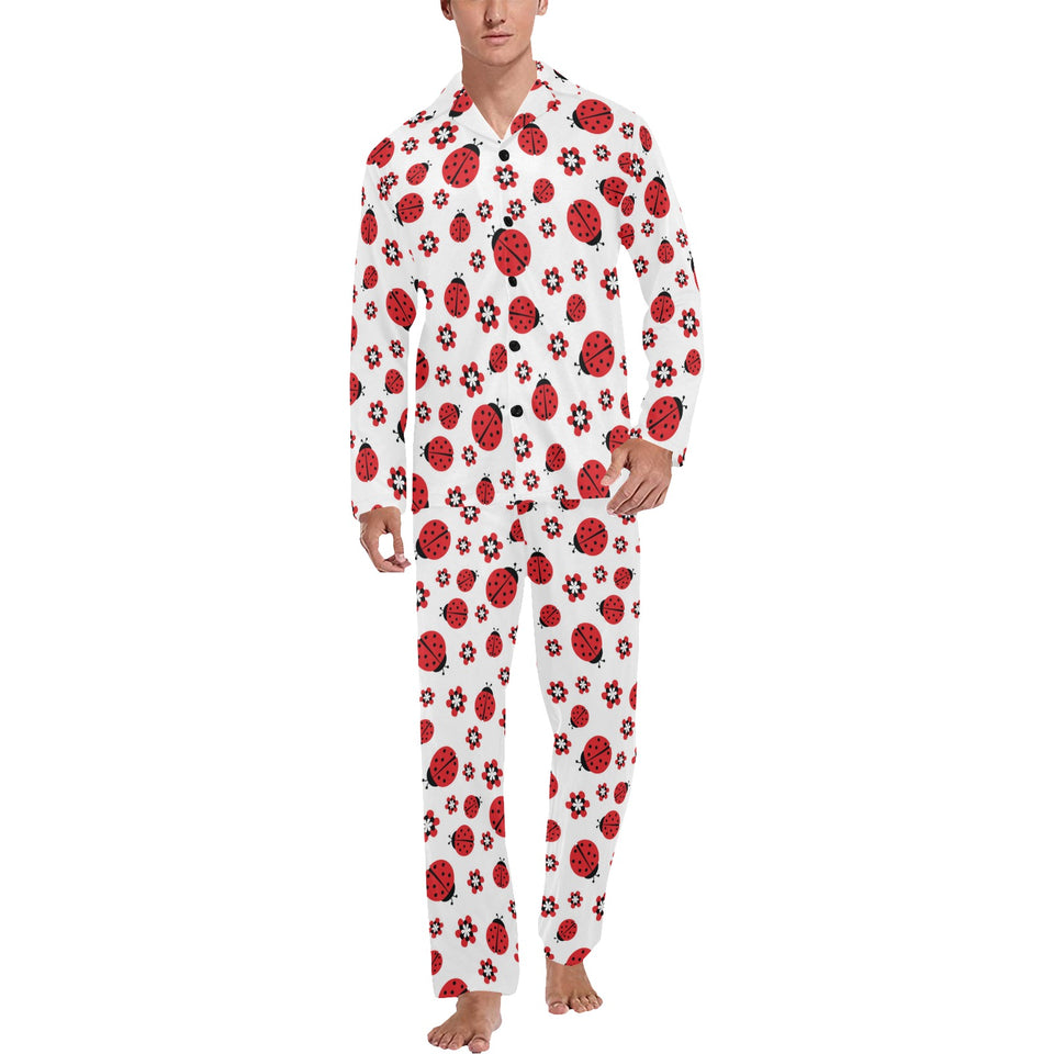 Ladybug Pattern Print Design 04 Men's Long Pajama Set