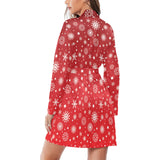 Snowflake pattern red background Women's Long Sleeve Belted Night Robe