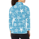Starfish blue blackground Women's Long Sleeve Polo Shirt