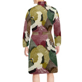 Japanese cranes flying forest dot pattern Men's Long Sleeve Belted Night Robe