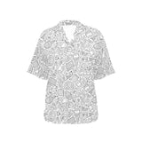 Cartoon hand drawn ice cream black white Women's All Over Print Hawaiian Shirt