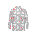 Cute polar bear christmas snow pattern Men's Long Sleeve Polo Shirt