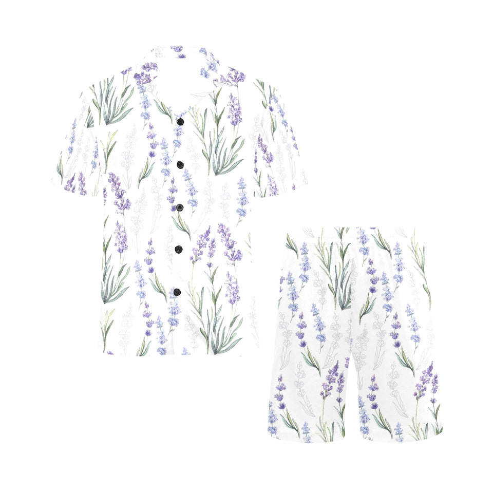Hand painting Watercolor Lavender Men's V-Neck Short Pajama Set