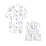Hand painting Watercolor Lavender Men's V-Neck Short Pajama Set