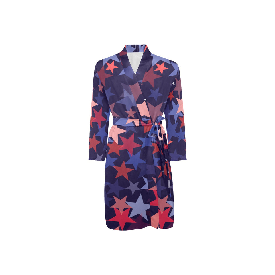 Red blue star pattern Men's Long Sleeve Belted Night Robe