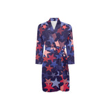 Red blue star pattern Men's Long Sleeve Belted Night Robe