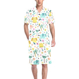 Cute elephants palm tree flower butterfly pattern Men's V-Neck Short Pajama Set
