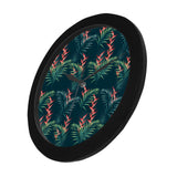 heliconia flowers, palm and monstera leaves on bla Elegant Black Wall Clock