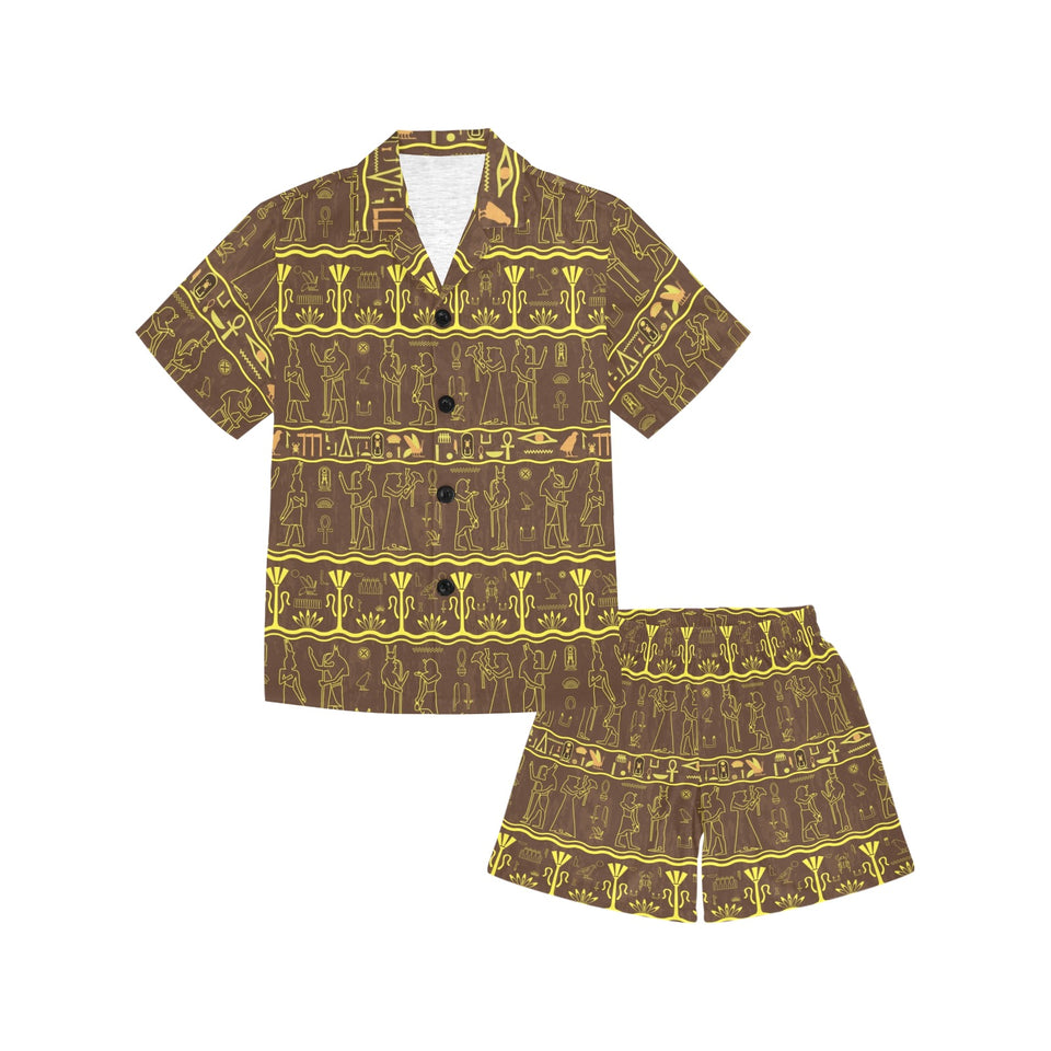 Egypt Hieroglyphics Pattern Print Design 03 Kids' Boys' Girls' V-Neck Short Pajama Set