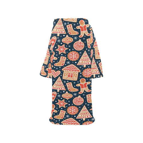 Christmas gingerbread cookie pattern Blanket Robe with Sleeves