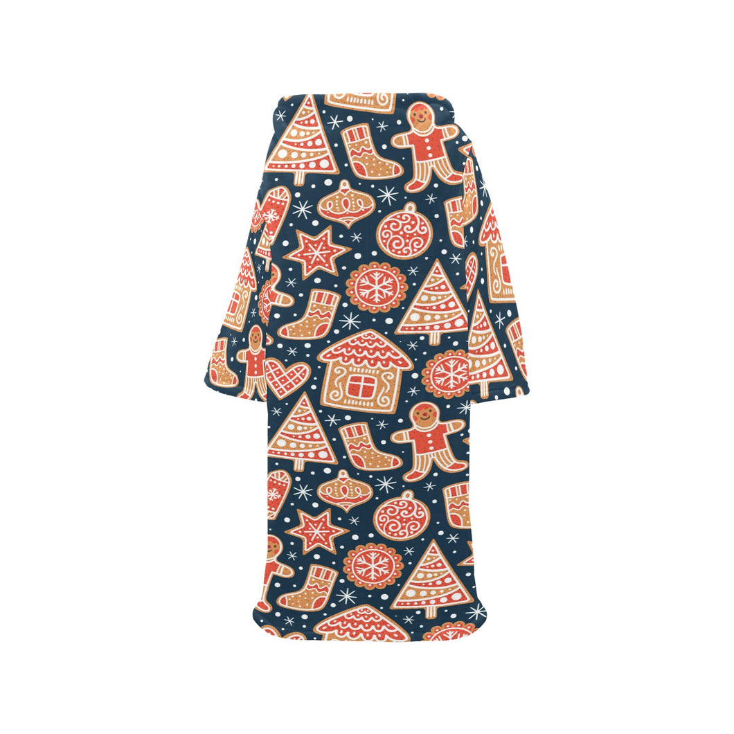 Christmas gingerbread cookie pattern Blanket Robe with Sleeves