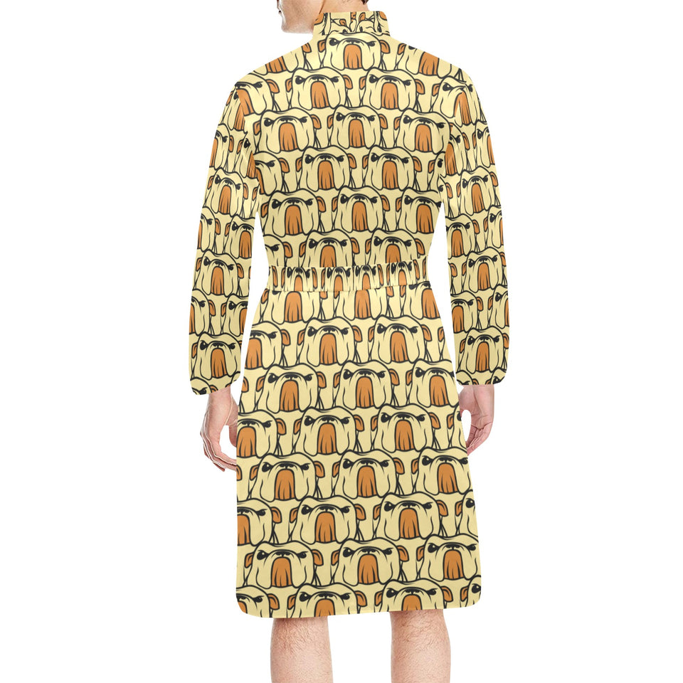 English Bulldog Pattern Print Design 02 Men's Long Sleeve Belted Night Robe