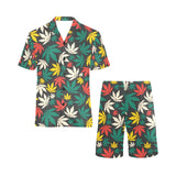 Canabis Marijuana Weed Pattern Print Design 02 Men's V-Neck Short Pajama Set