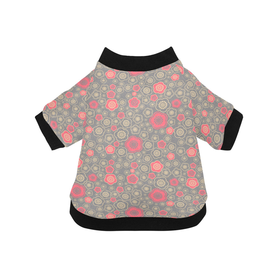 Red gold Sakura cherry blossom gray background All Over Print Pet Dog Round Neck Fuzzy Shirt