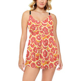 Tropical grapefruit pattern Chest Sexy Pleated Two Piece Swim Dress
