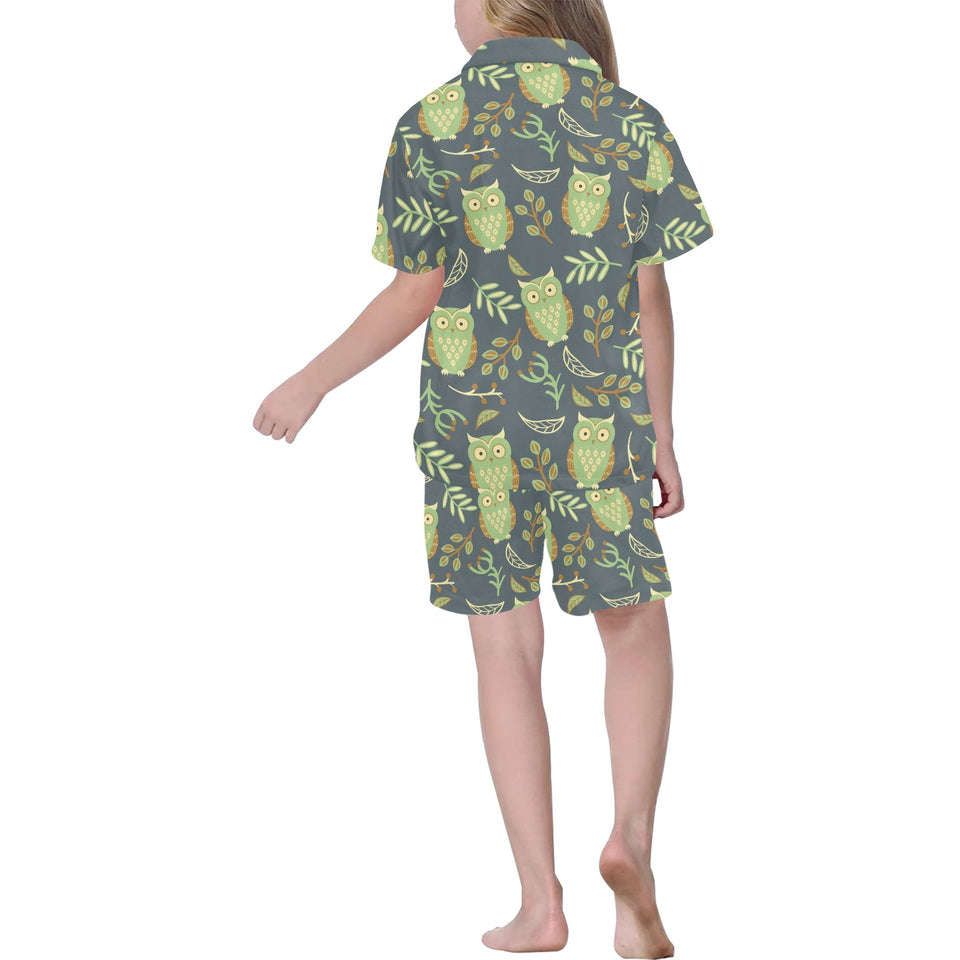 Cute owls leaves pattern Kids' Boys' Girls' V-Neck Short Pajama Set