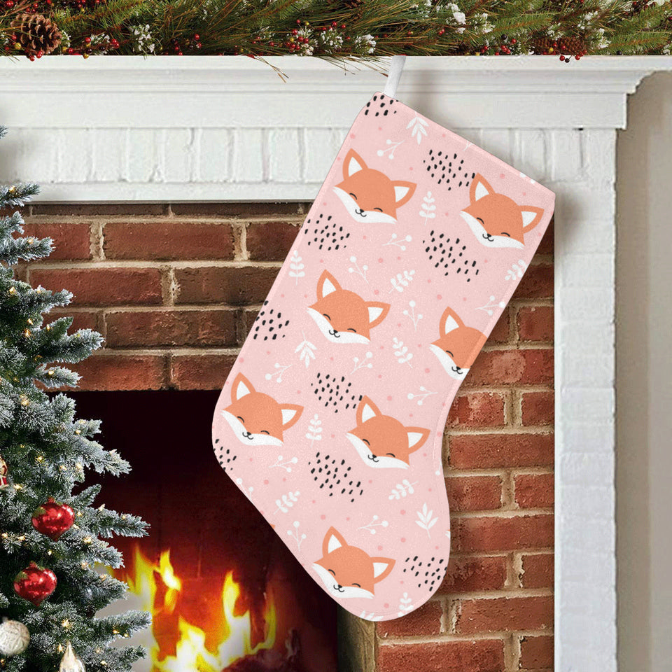 Cute fox pattern pink background Christmas Stocking