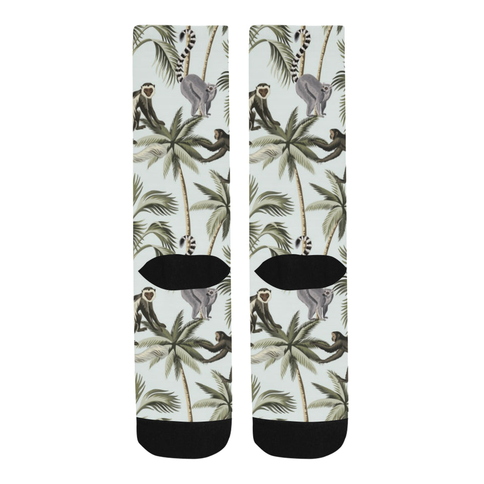 Monkey sloth lemur palm trees pattern Crew Socks