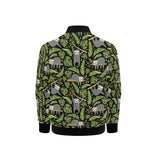 Cute sloths tropical palm leaves black background Kids' Boys' Girls' Bomber Jacket
