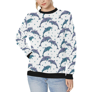 Dolphins pattern dotted background Women's Crew Neck Sweatshirt