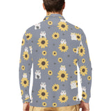 Cute hamster sunflower pattern background Men's Long Sleeve Polo Shirt