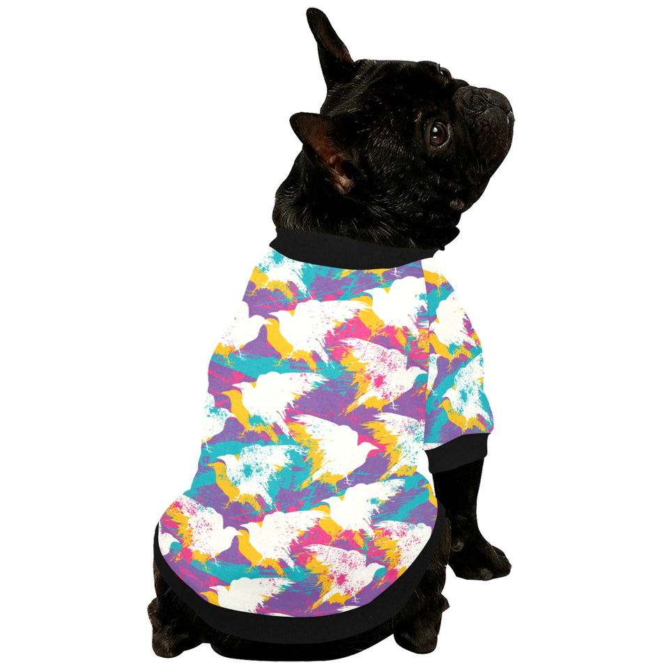 Colorful crow illustration pattern All Over Print Pet Dog Round Neck Fuzzy Shirt