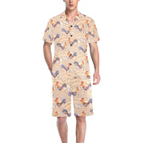 Cute rooster chicken cock floral ornament backgrou Men's V-Neck Short Pajama Set