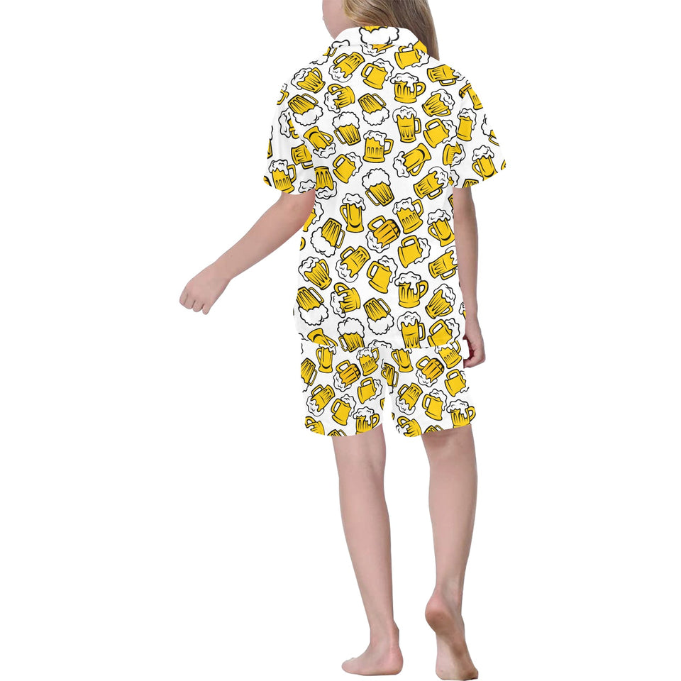 Beer design pattern Kids' Boys' Girls' V-Neck Short Pajama Set