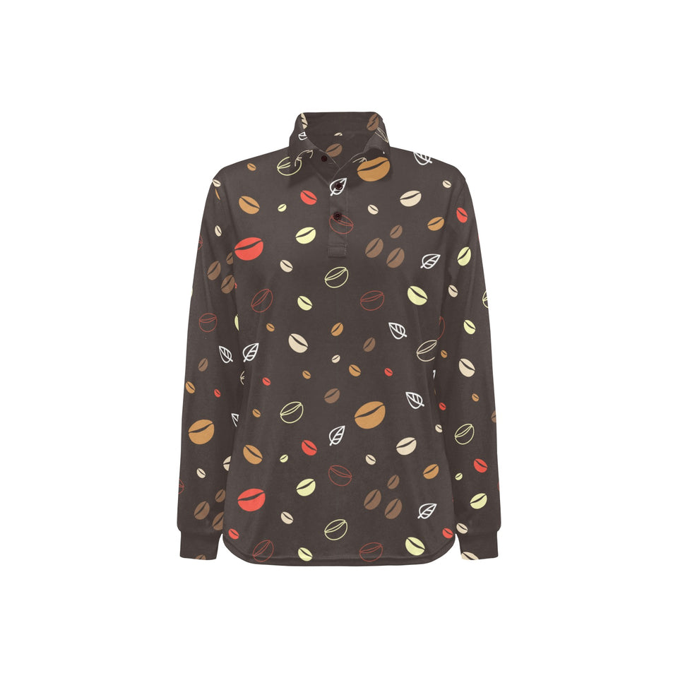 Coffee bean leave pattern Women's Long Sleeve Polo Shirt