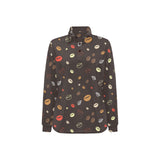 Coffee bean leave pattern Women's Long Sleeve Polo Shirt