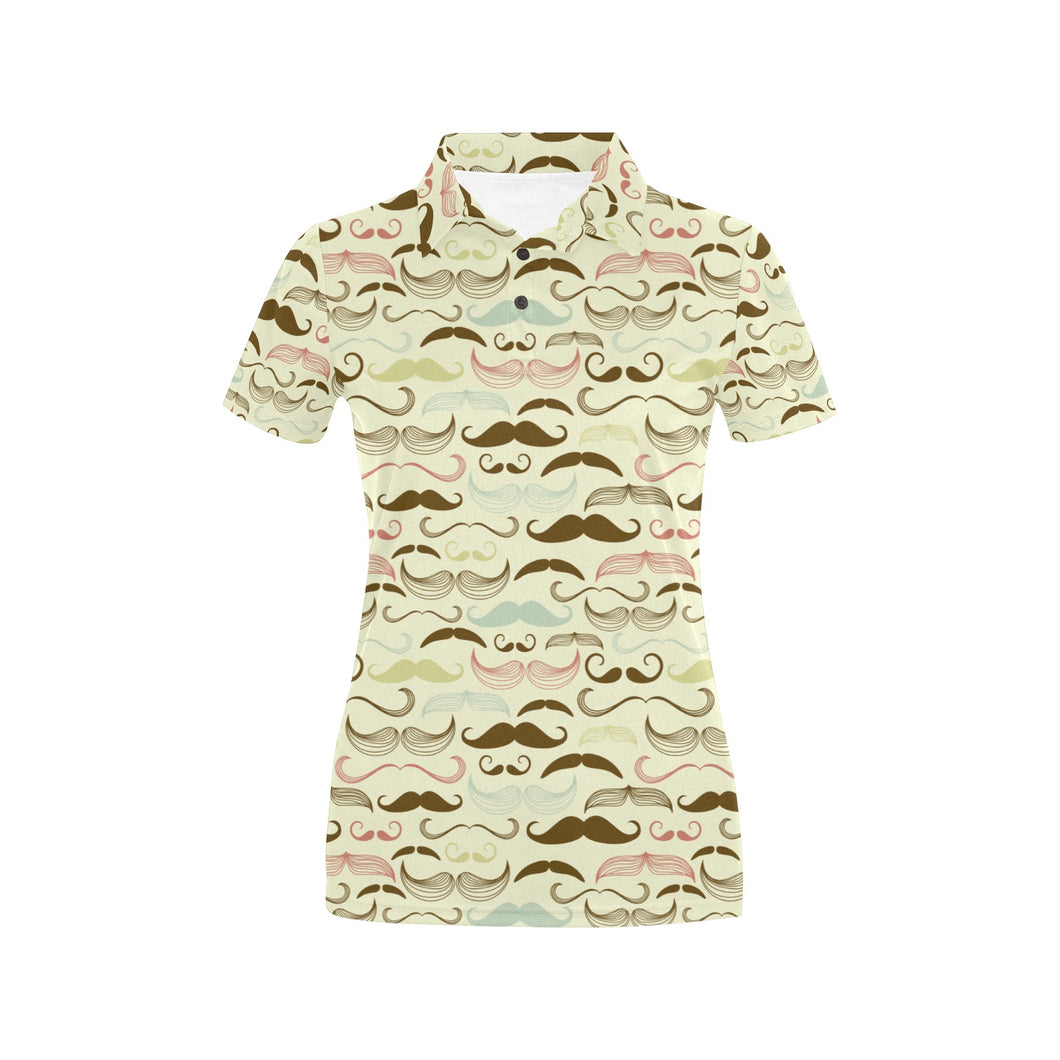Mustache Beard Pattern Print Design 01 Women's All Over Print Polo Shirt