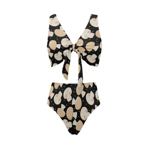 Champignon mushroom pattern Chest Bowknot High Waisted Bikini Swimsuit