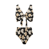 Champignon mushroom pattern Chest Bowknot High Waisted Bikini Swimsuit
