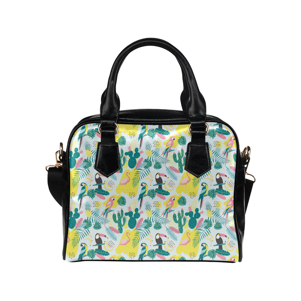 Cute parrot toucan flamingo cactus exotic leaves p Shoulder Handbag