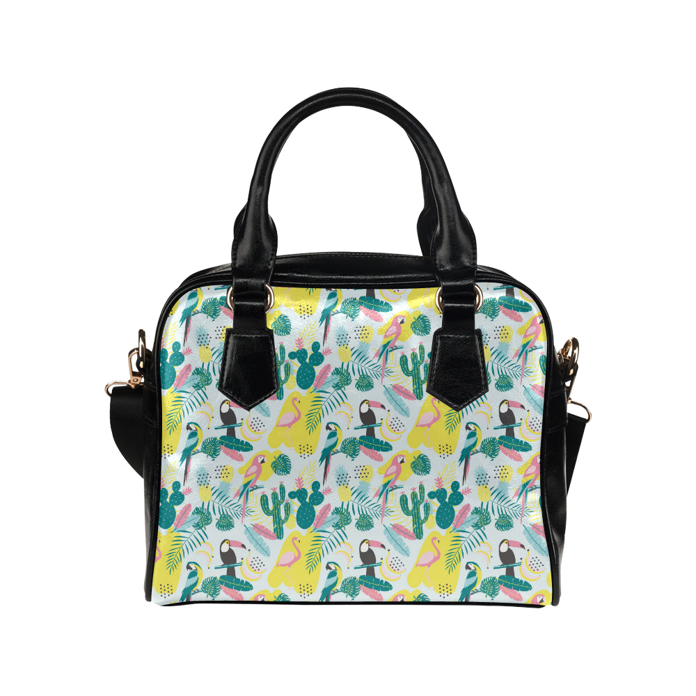 Cute parrot toucan flamingo cactus exotic leaves p Shoulder Handbag