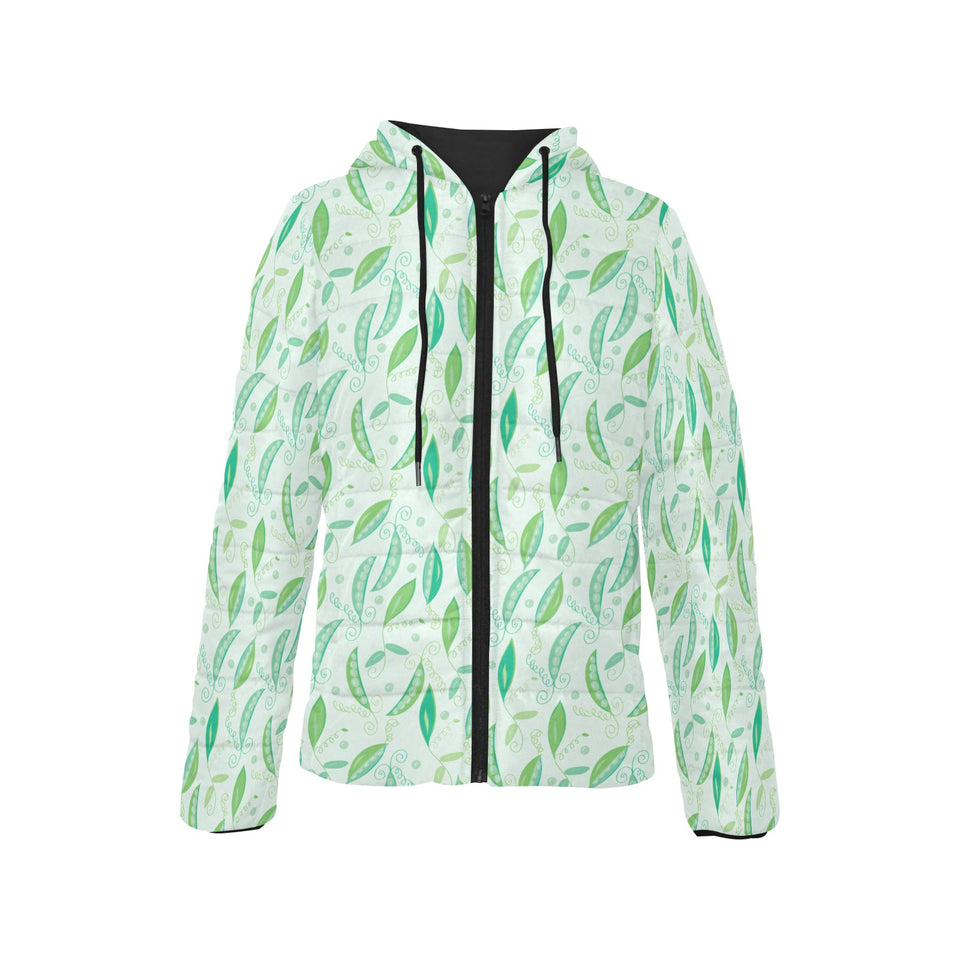 Green Peas Pattern Print Design 01 Women's Padded Hooded Jacket