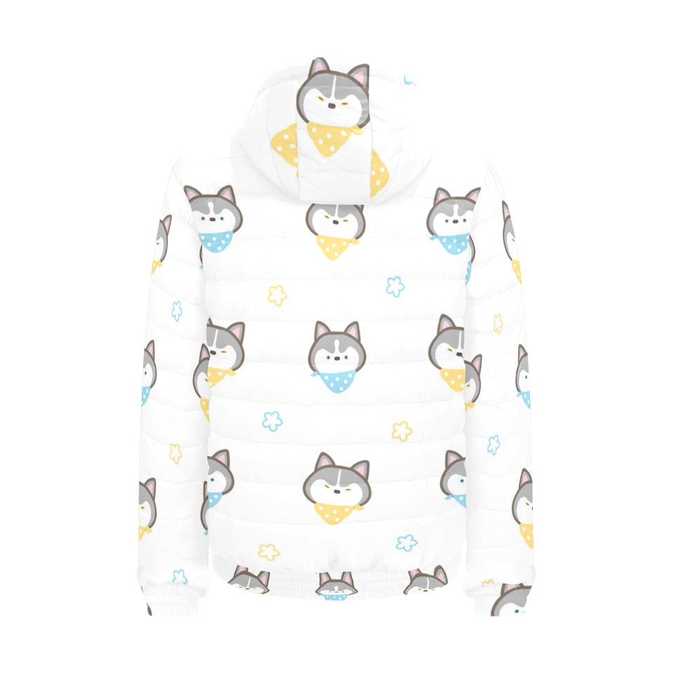 Cute Siberian Husky pattern Men's Padded Hooded Jacket