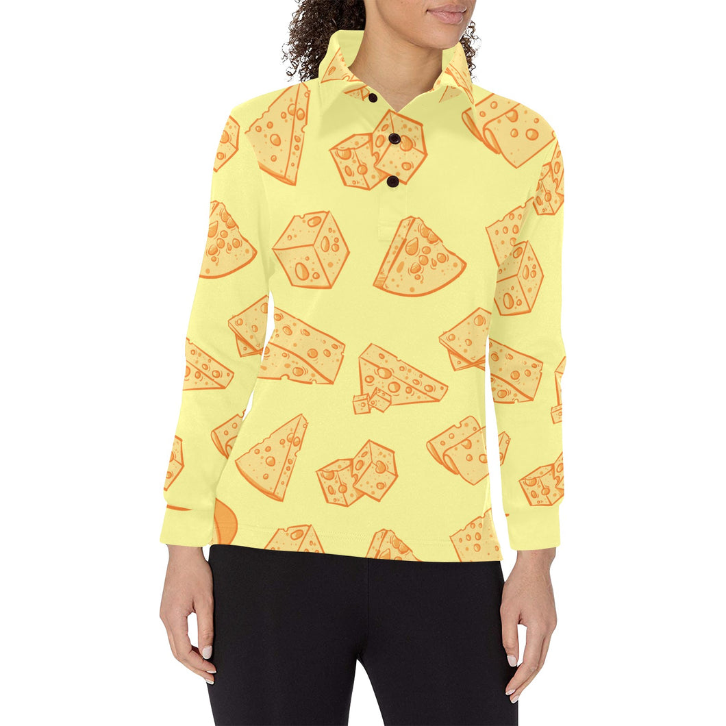 Cheese design pattern Women's Long Sleeve Polo Shirt