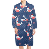 Cute sea lion seal christmas hat candy cane heart Men's Long Sleeve Belted Night Robe