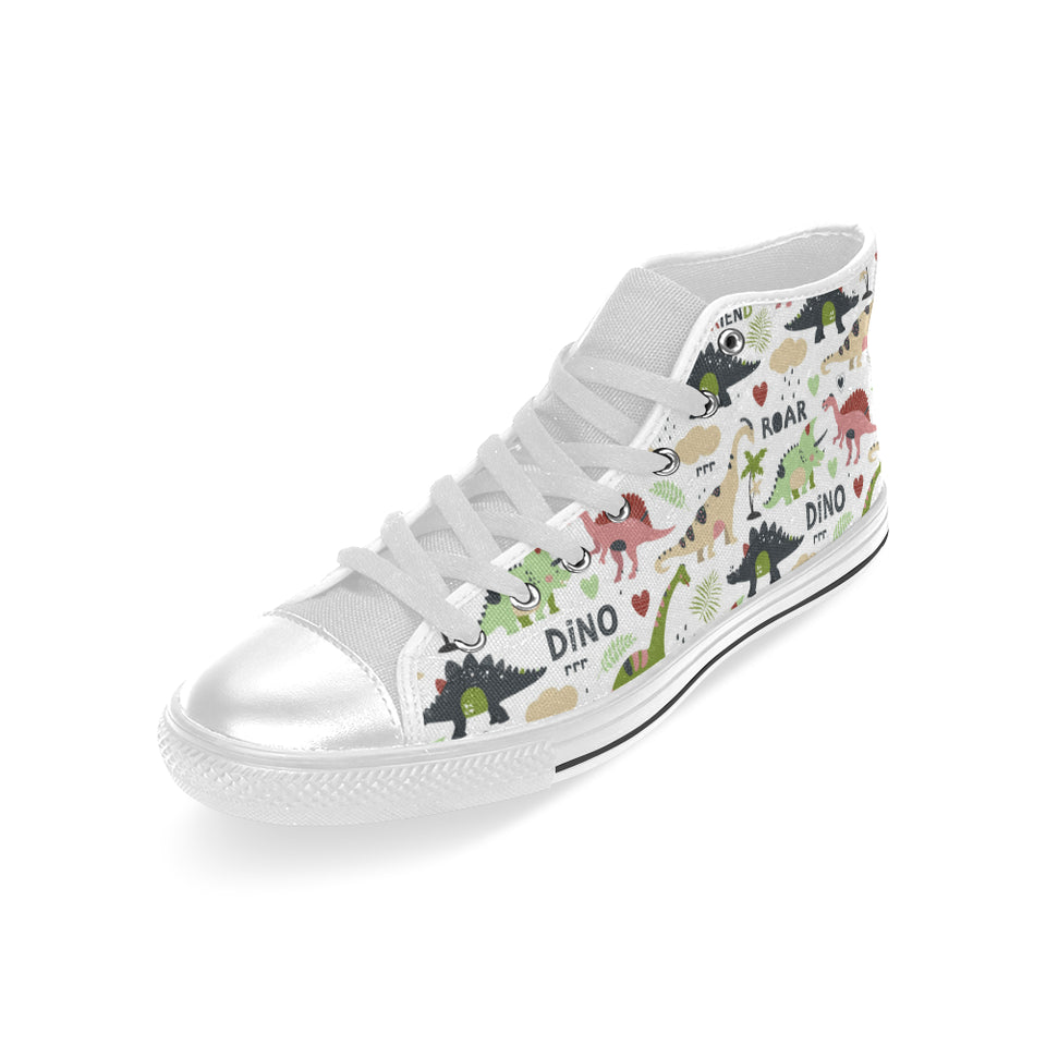 Cute dinosaurs pattern Men's High Top Canvas Shoes White