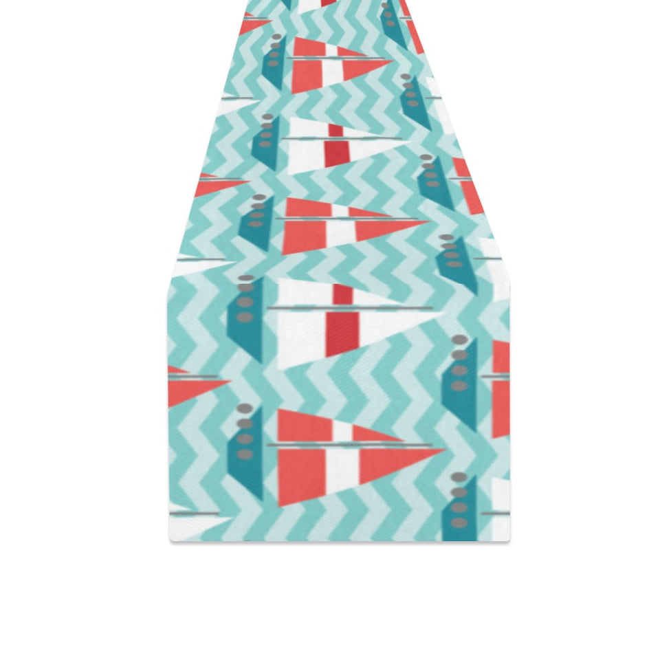 Red White sailboat wave background Table Runner