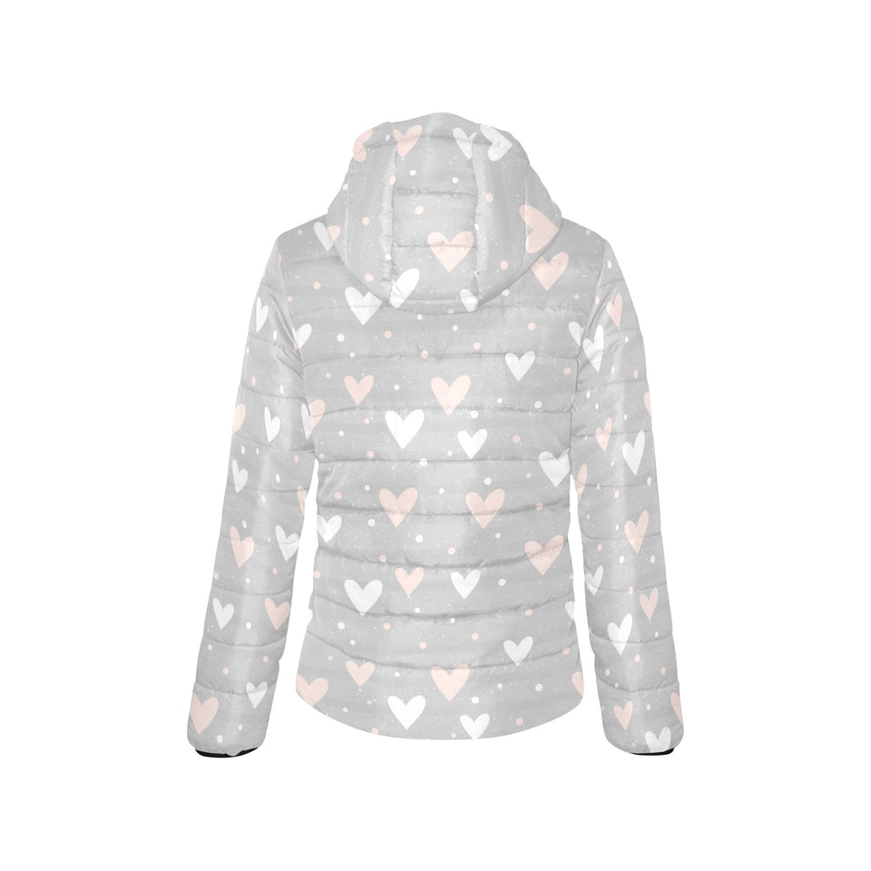 Heart pattern gray background Women's Padded Hooded Jacket