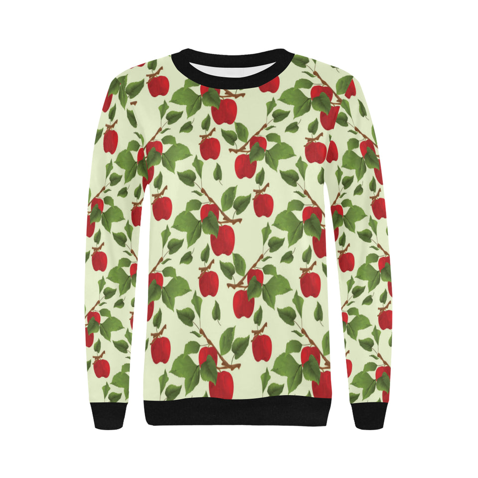 Red apples leaves pattern Women's Crew Neck Sweatshirt