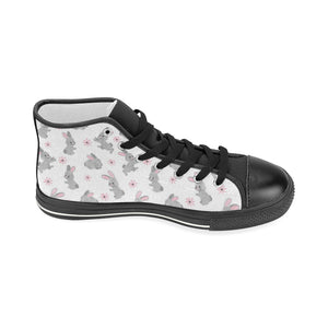 Watercolor cute rabbit pattern Women's High Top Canvas Shoes Black