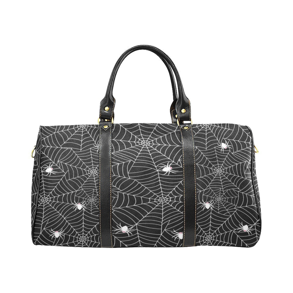 Spider web design pattern Black background white c Travel Bag