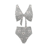 Cute koala leaves pattern Chest Bowknot High Waisted Bikini Swimsuit