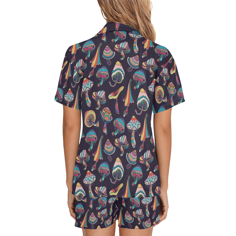 Colorful mushroom pattern Women's V-Neck Short Pajama Set