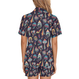 Colorful mushroom pattern Women's V-Neck Short Pajama Set