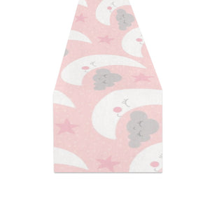 Cute moon cloud star pattern pink dot background Table Runner